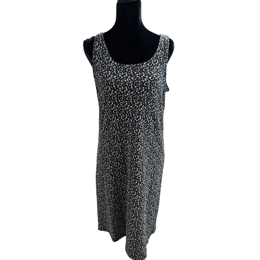 Basic Editions Women's Small Black White Floral Print Sleeveless Midi Dress